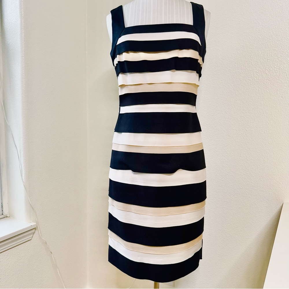White House Black Market Tiered Midi Sheath Dress Sleeveless Striped-Size 2